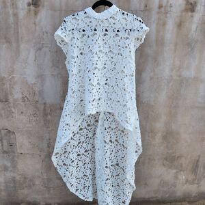 The Royals Crochet Lace High Low Overlay Dress Shirt